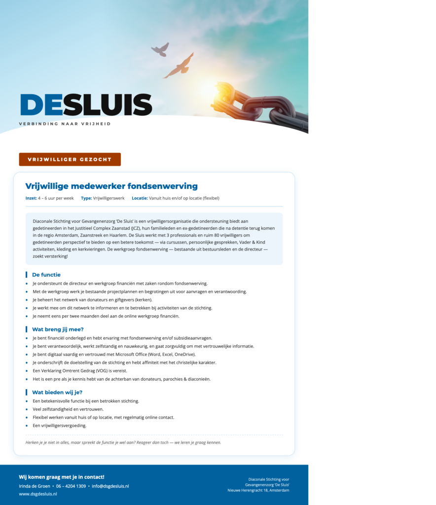 De Sluis — Vrijwillige medewerker fondsenwerving